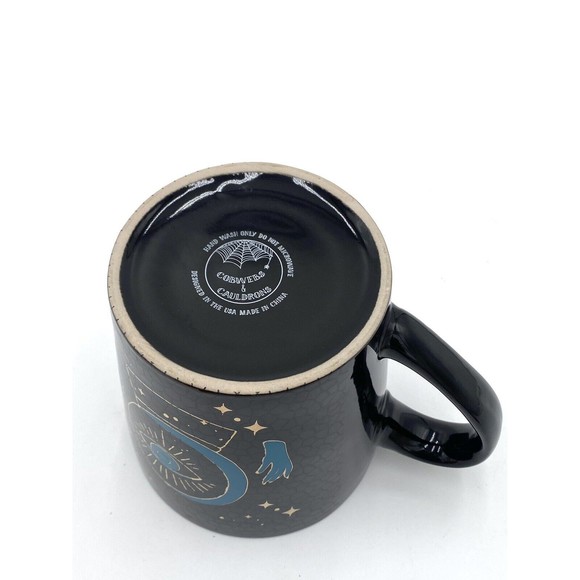 Cobwebs & Cauldrons Huge 20 oz. Mug Crystal Ball Eye Hands Stars Black Blue Gold - Picture 6 of 9